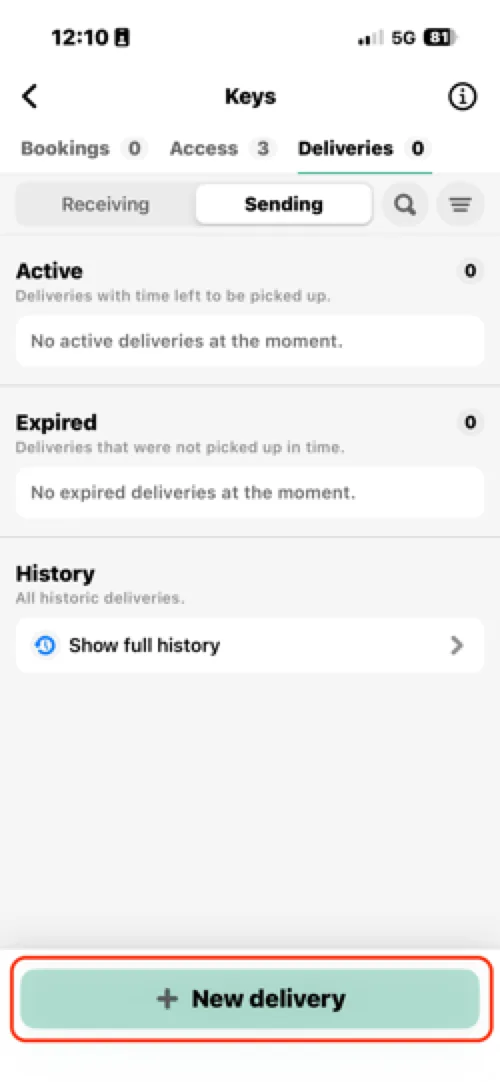 Tap + New delivery button