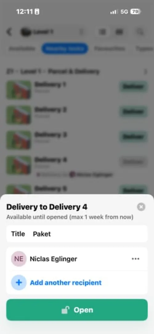 Delivery created and compartment open
