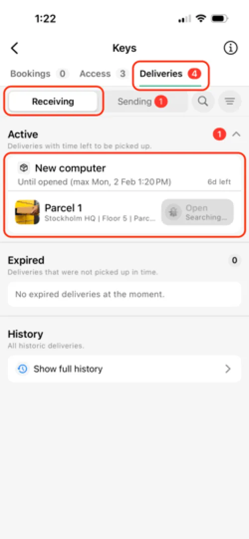Select the delivery and tap Open to unlock