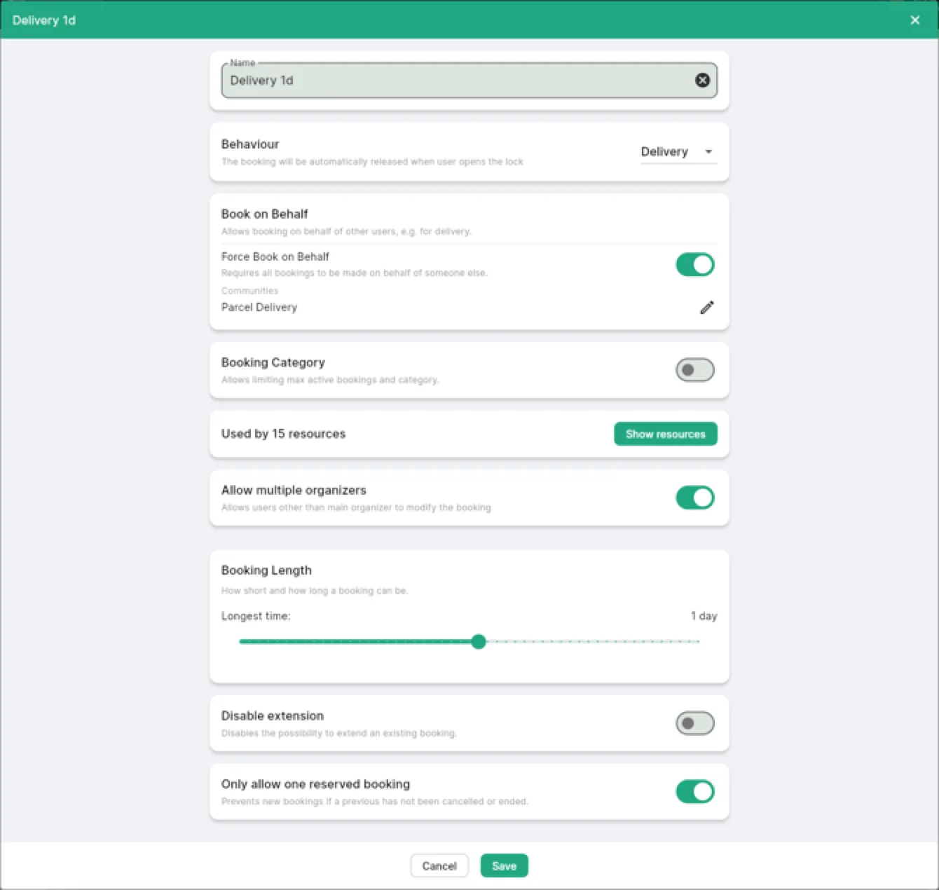 Booking rule configuration options