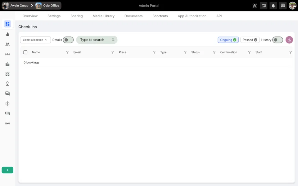 Step 4: The standalone Check-Ins page listing all check-ins