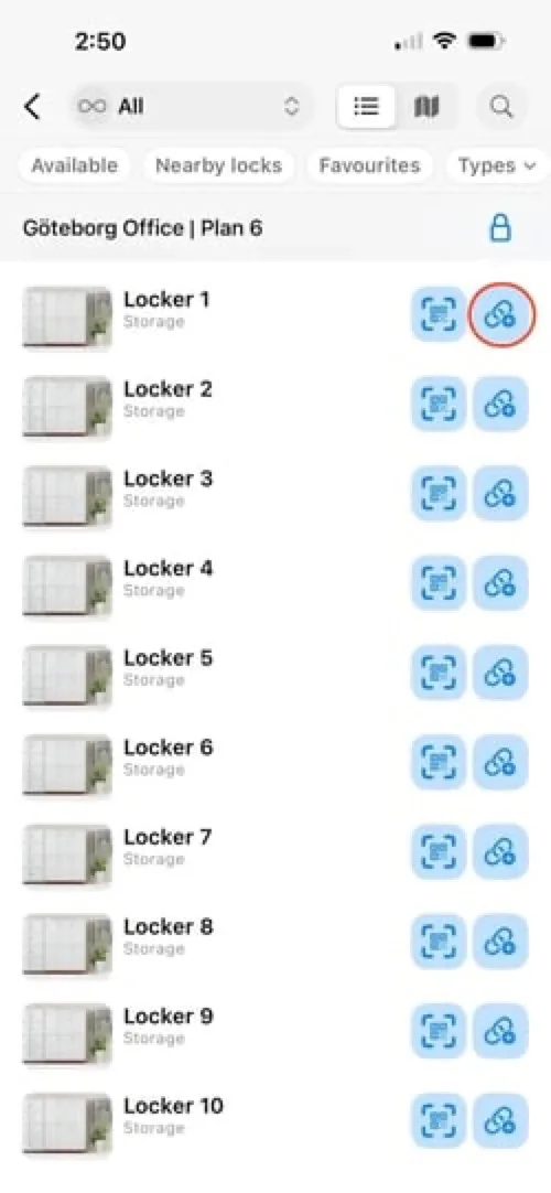 Find the locker and tap the link button