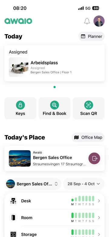 Awaio app home screen with the assigned resource card under Today