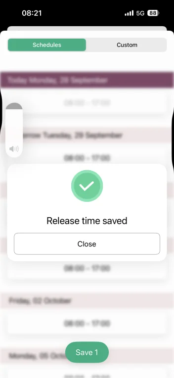 Release time saved confirmation dialog