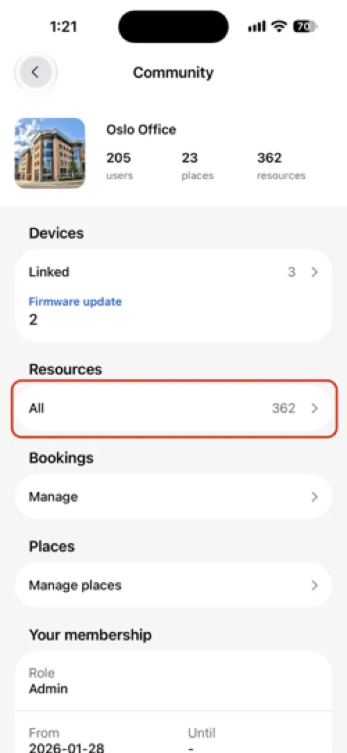 Tap Resources in the community screen