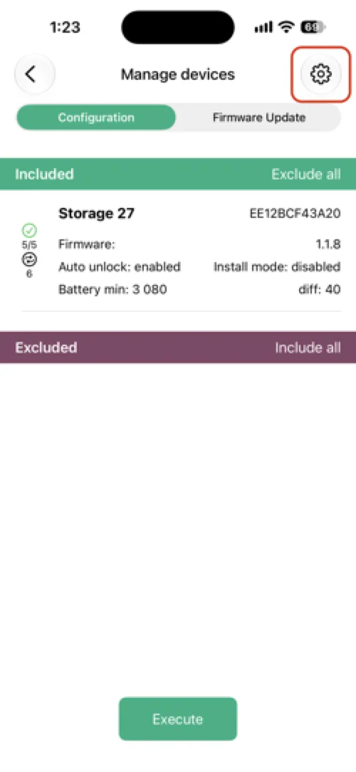 Tap the settings icon on the Manage devices screen