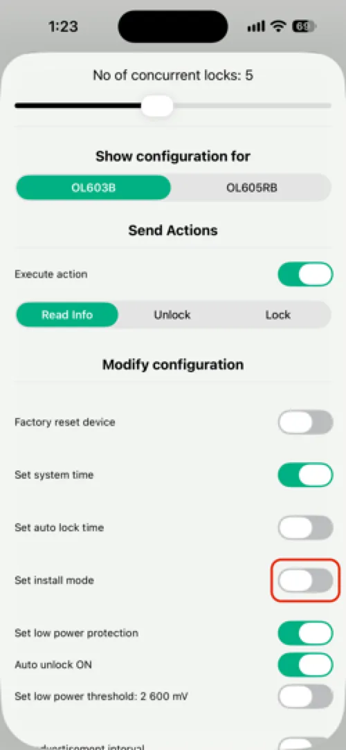 Turn on the Set install mode toggle