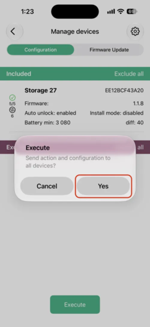 Confirm execution by tapping Yes