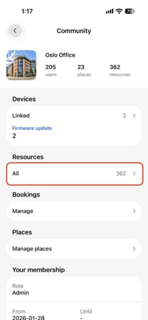 Tap Resources in the community screen