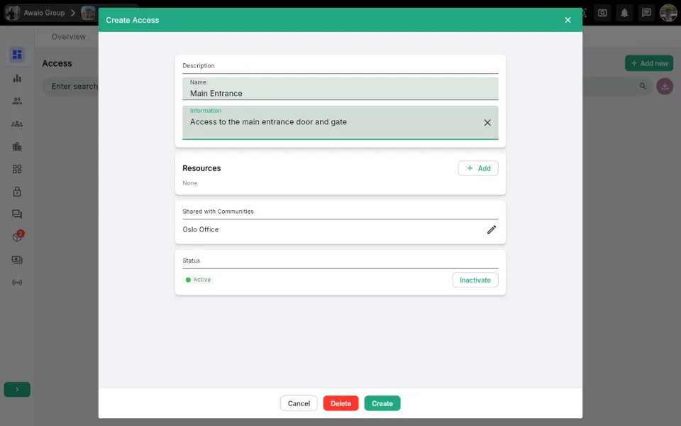 Step 1: Access group name and info entered