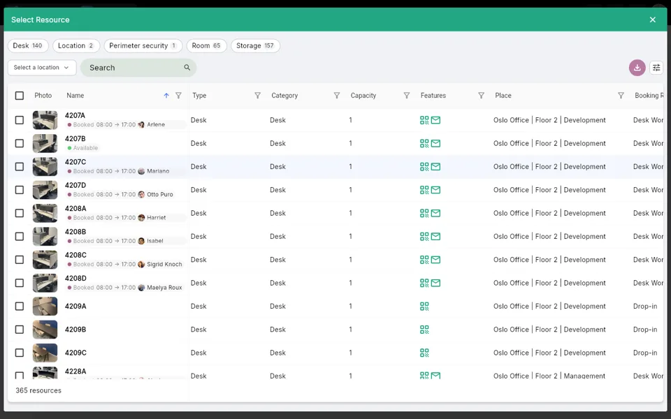 Step 2: Select Resource dialog listing lockable entities