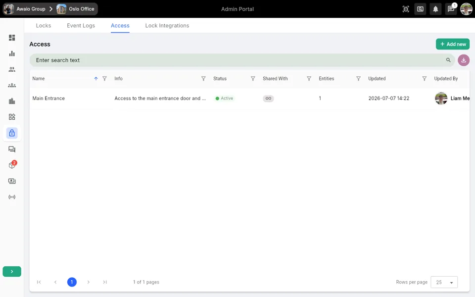 Step 4: New access group appears in the Access list