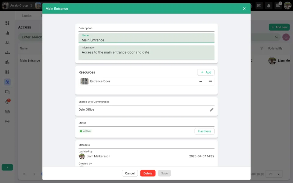 Step 5: Editing the access group — Shared With and Status sections