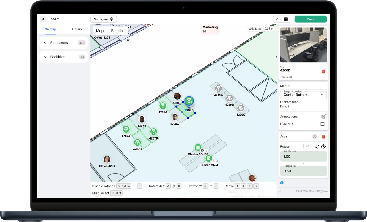 Grundriss-Editor von Awaio im Browser: Arbeitsplätze per Drag-and-drop platzieren
