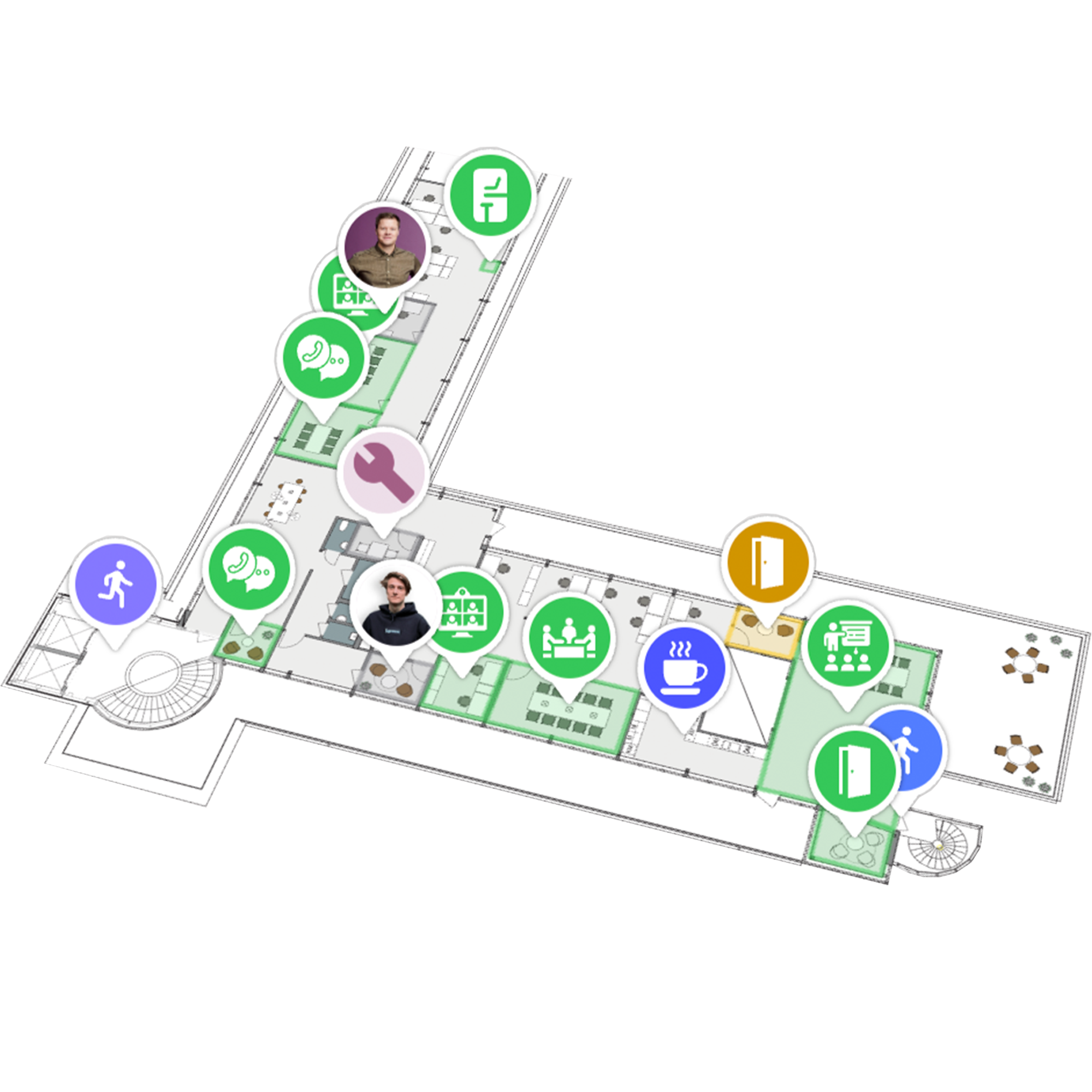 Awaio's live office map gives you an overview of all the buildings resources.