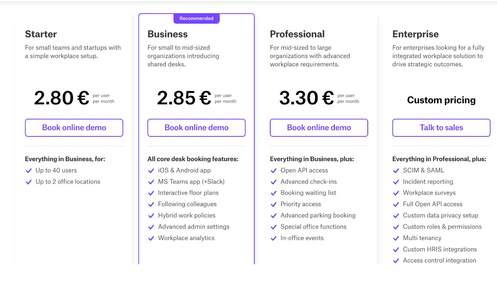 An image of Deskbird's pricing.