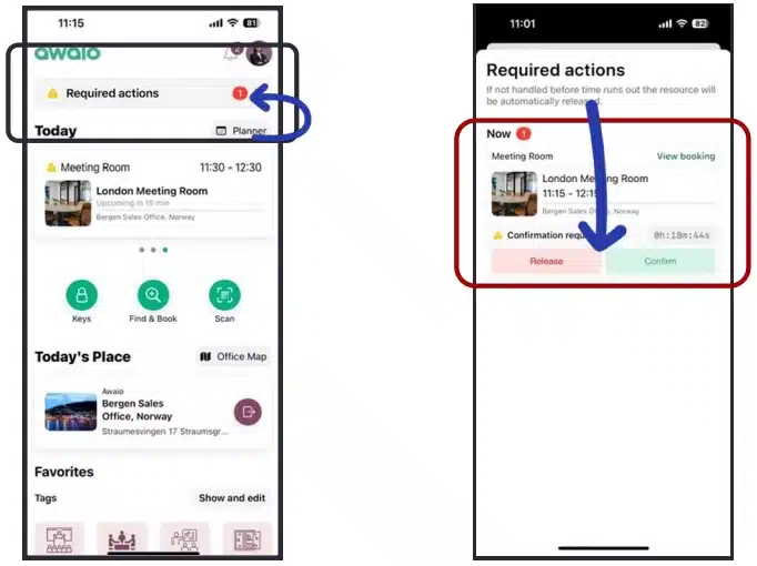 Required actions on awaio app