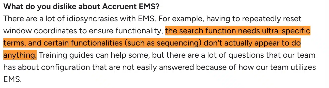 what do you dislike about accruent ems